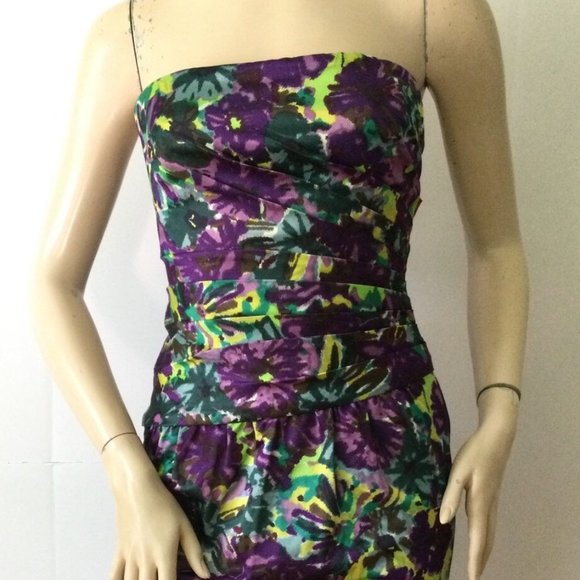 BCBG Strapless Floral Print Dress - Size 2 - Picture 2 of 6